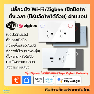 Tuya สมาร์ทปลั๊กฝังผนัง Wi-Fi/Zigbee เปิดปิด ตั้งเวลาผ่านแอป (RY) รองรับ Google Home/Alexa-Wall Socket