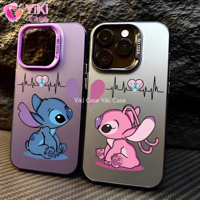 Disney น่ารัก Stitch Angel คู่ Love เคสโทรศัพท์สําหรับ iPhone 15 14 13 12 11 Pro Max XR XS Max 7 8 Plus MINI Y2K การ์ตูน Lucky กรณี