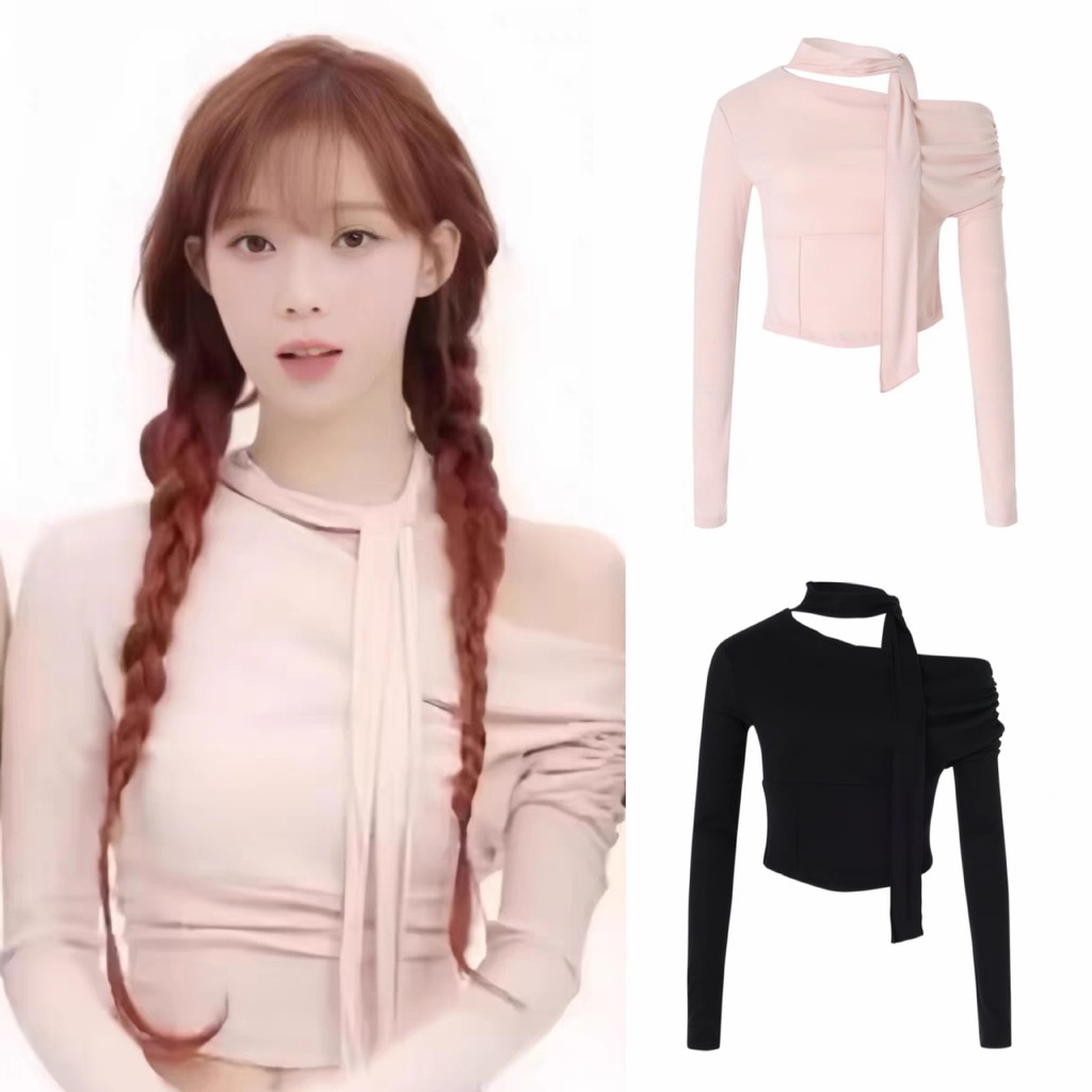 [SR-STUDIO] Not your rose ไม่ใช่กุหลาบของคุณ 2024 Autumn Halter Neck Laced-Up Long Sleeve Strapless T-Shirt Top 5BLE