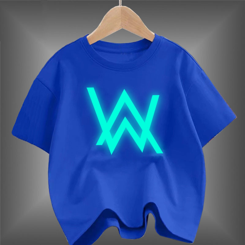 Kids Alan Walker เสื้อผ้าเรืองแสง เสื้อยืดแขนสั้นเรืองแสงสําหรับเด็กผู้ชาย