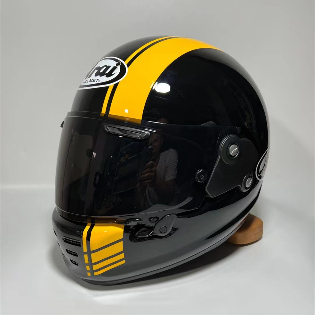 Arai RAPIDE Neo Bright Black Retro Full Face หมวกกันน็อก ARAI Neo เส้นสีเหลืองหมวกกันน็อค Vintage รถจักรยานยนต์หมวกกันน็อค Harley รถจักรยานยนต์ Retro