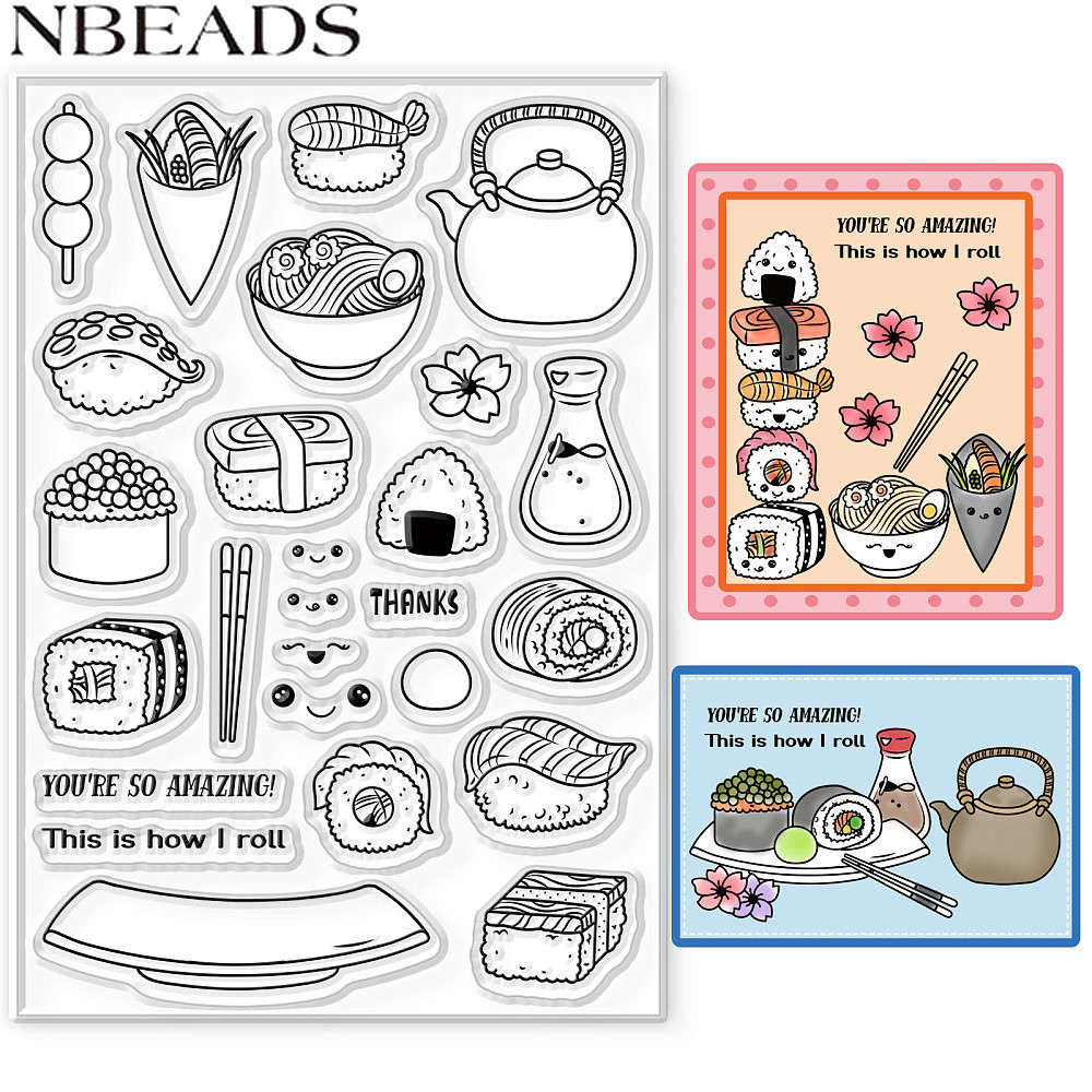 1sheeps PVC แสตมป์พลาสติกสําหรับ DIY Scrapbooking อัลบั้มภาพการ์ดตกแต่งทําแผ่นแสตมป์รูปแบบซูชิ 160x110x3 มม.