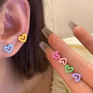 6ชิ้น/เซ็ตโลหะผสมใหม่ต่างหูหัวใจกลวงออกสีสันสดใสสําหรับผู้หญิง