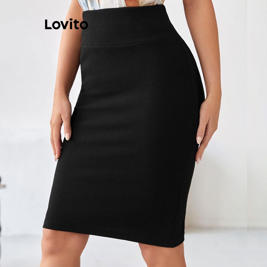 Lovito กระโปรงสีทึบเรียบหรูสำหรับผู้หญิง LNL71122