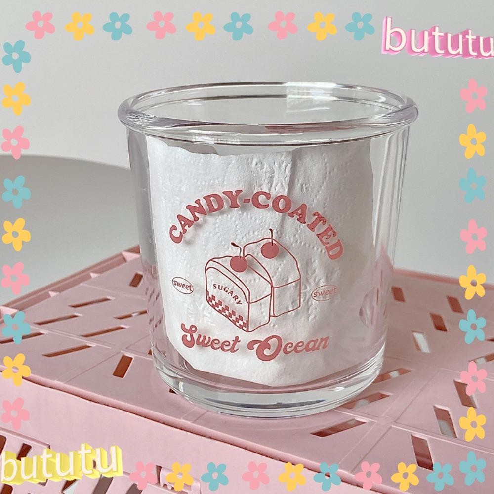 ถ้วยขนมการ์ตูน บูตู ถ้วยกาแฟใสแบบวงกลมถ้วยแก้วพิมพ์ลายน่ารัก