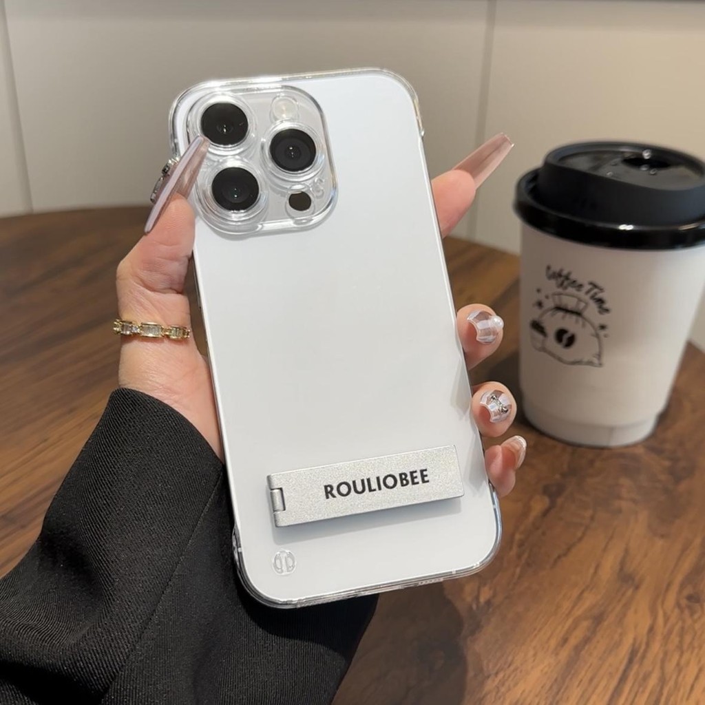 หรูหราบางไม่มีขอบยืนเคสโทรศัพท์สําหรับiphone15 ProMax 14 13 12 11 Pro MAX IXS MAX XR XSปลอกกันกระแทกกล้องป้องกันการตกฮาร์ดปกหลัง