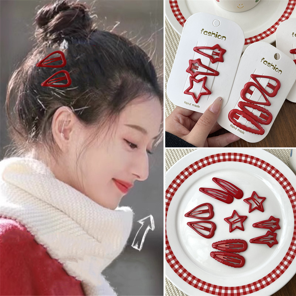 Ancora Red Five-pointed Star Love Bangs กิ๊บติดผมผู้หญิงที่คาดผมหน้าผากคลิปคําเดียวคลิปด้านข้าง 2024 ใหม่