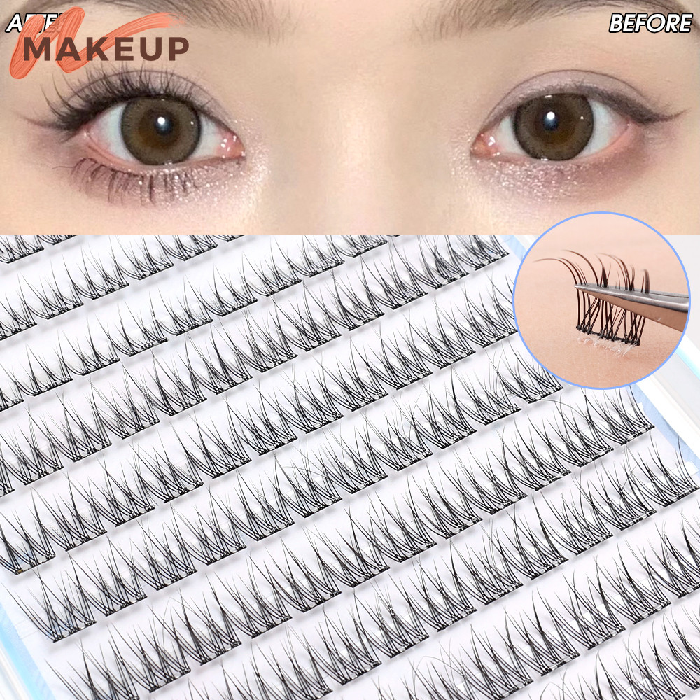 Glue-free Segmented Eyes Lashes - ขนตาปลอมคลัสเตอร์เดี่ยวธรรมชาติ - 3D Volume Long Thick - Beauty Makeup Lashes Extension Tools - Fluffy, Cross, Messy