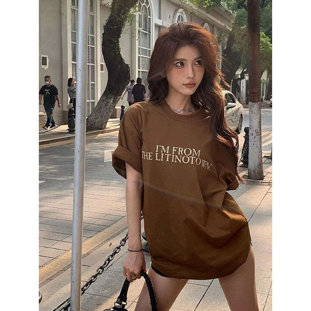 COD✅ เสื้อยืดแขนสั้นสไตล์ คอกลม High Street สไตล์อเมริกัน เสื้อคู่ลำลองทรงหลวมพิมพ์ลายย้อนยุค S-3XL#52967