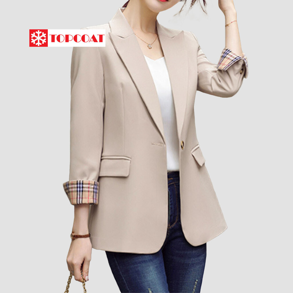 TOPCOAT เบลเซอร์ สูทผู้หญิง กระดุมเดียว แขนพับลายตาราง ทรงเข้ารูป (เสื้อเดี่ยว) Size : S-4XL