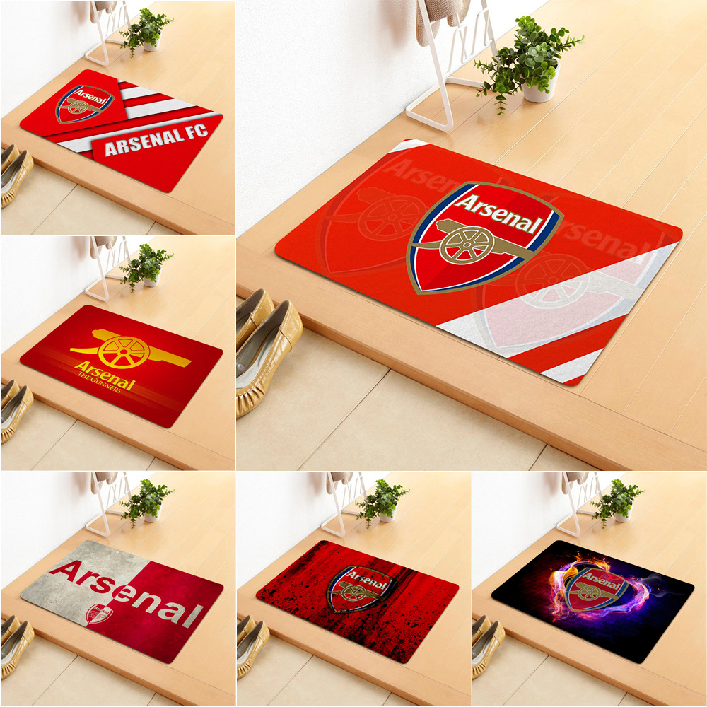 อาร์เซนอล FC โลโก้เสื่อประตูห้องน้ําพรมปูพื้นกันลื่นครอบครัวยินดีต้อนรับพรมเช็ดเท้า (60x40ซม.)