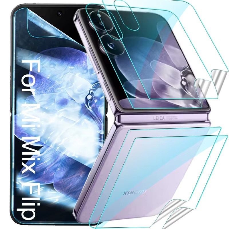 3 in 1 สําหรับ Mi mix Flip Hydrogel Film - ตัวป้องกันหน้าจอแบบเต็มครอบคลุม - ตัวป้องกันหน้าจอด้านนอกด้านในกันรอยขีดข่วน - ฟิล์มป้องกันลายนิ้วมือ TPU HD