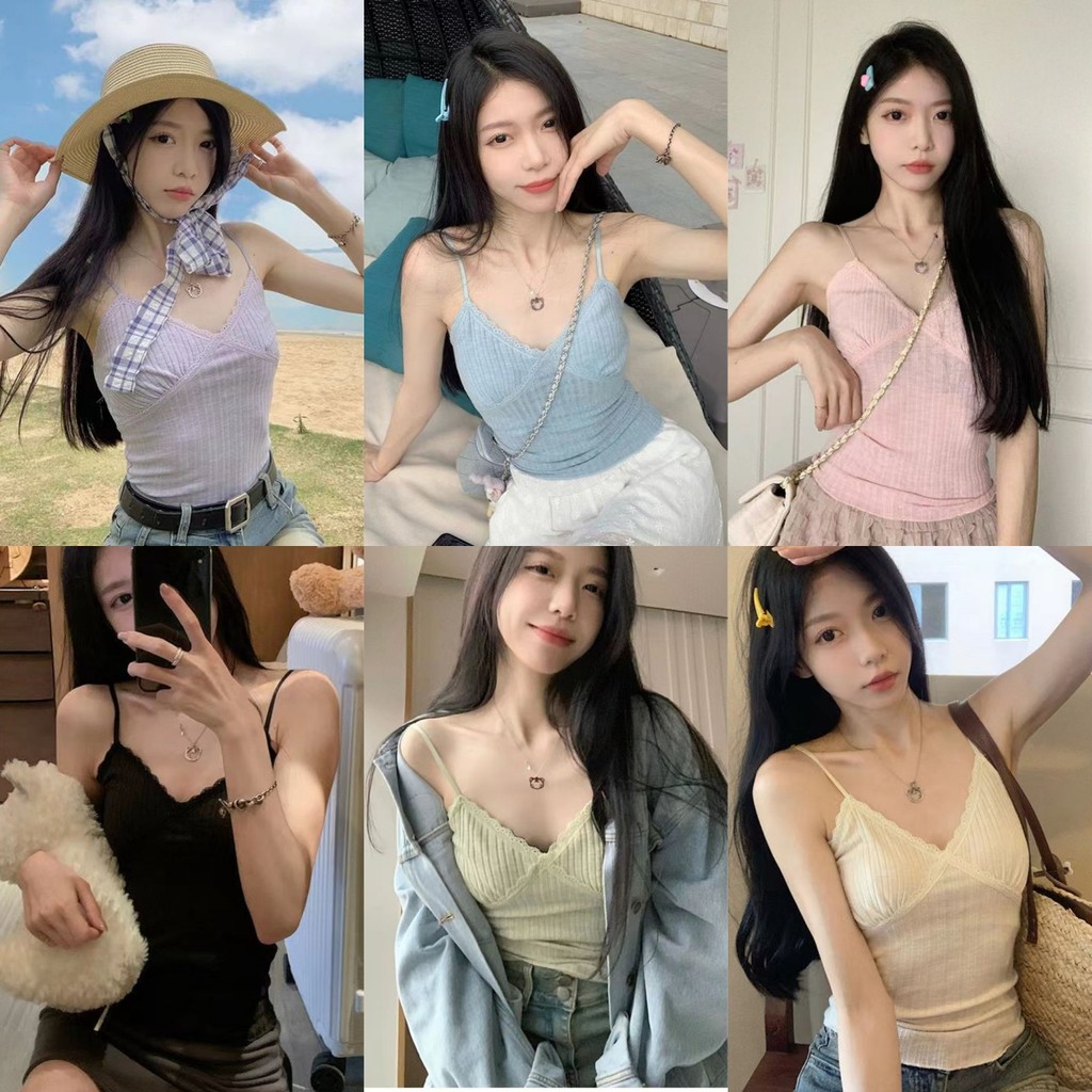💙Bonnie💙เสื้อสายเดี่ยว มีฟองน้ำ ลูกไม้ สไตล์เกาหลี เสื้อกล้ามผู้หญิง sexy สไตล์ลำลอง หลากสี ใส่ไปทะเล ส่งไวจากไทย