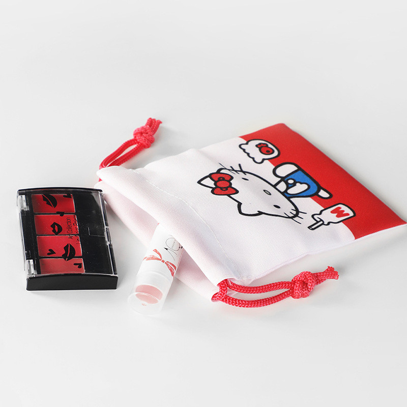 Sanrio HelloKitty HelloKitty ครบรอบ50ปีกระเป๋าเก็บเชือกรูดกระเป๋าเก็บของจิปาถะถุงผ้าขนาดเล็กแบบพกพา