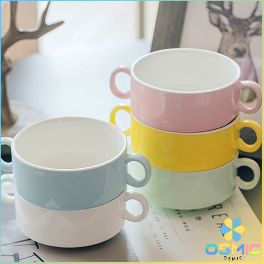 MIC ถ้วยซุป เซรามิกส์ ชามซุป ถ้วยโจ๊ค มีหูจับทั้งสองด้านสีสันสะดุดตา Soup cup