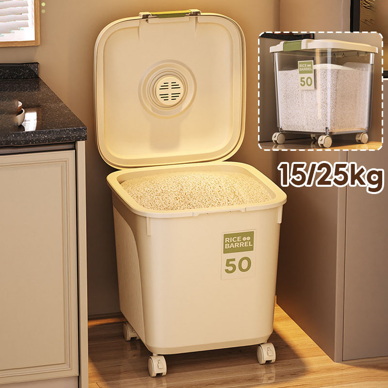 พร้อมส่ง ถังใส่ข้าวสาร 15/25kg กล่องเก็บข้าวสาร ถังเก็บข้าวสาร ปิดผนึกป้องกันความชื้น ล้อเลื่อนแบบถอดได้ ป้องกันแมลง