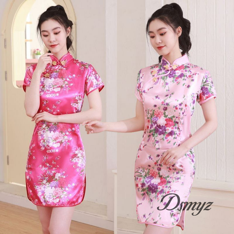 แฟชั่นแขนสั้นเสื้อผ้าจีนแบบดั้งเดิม Cheongsam ชุด Dsmyz5203