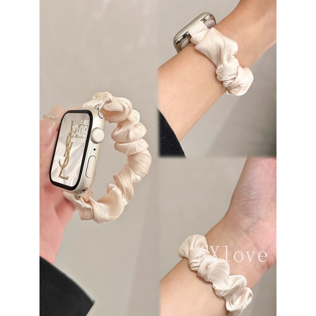 Scrunchie ผู้หญิง S11 สําหรับ Apple Watch Ultra 2 49 มม.Series 10 46 มม.9 8 7 44 มม.42 มม.45 มม.สร้อยข้อมือสําหรับ iwatch 38 มม.40 มม.41 มม.5 6 4 3 Se ผ้าไหมน้ําแข็งยืดหยุ่น S11 band