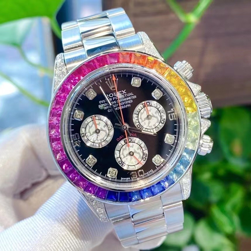 Rolex Rolex Universe Counter Type Daytona นาฬิกาผู้ชายอัตโนมัติด้านหลังเพชรแหวนสายรุ้ง116520