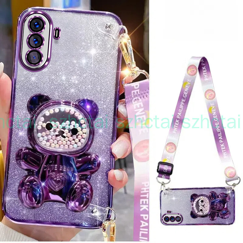 เคส Huawei nova y70 สายรัดข้อมือยาวสไตล์พร้อมที่ยึดยึดหมีลูกปัดสีสันสดใสเคสโทรศัพท์ tpu แบบนุ่มหรูหรา เคสโทรศัพท์ Huawei nova y70