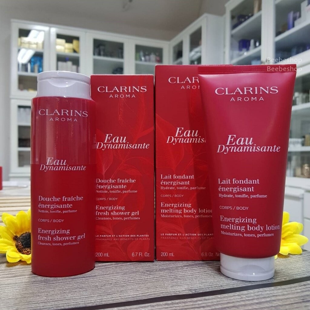 Clarins อาบน้ำ ดูแลผิวกาย Eau Dynamisante energizing fresh Shower Gel 200ml และ body lotion 200ml