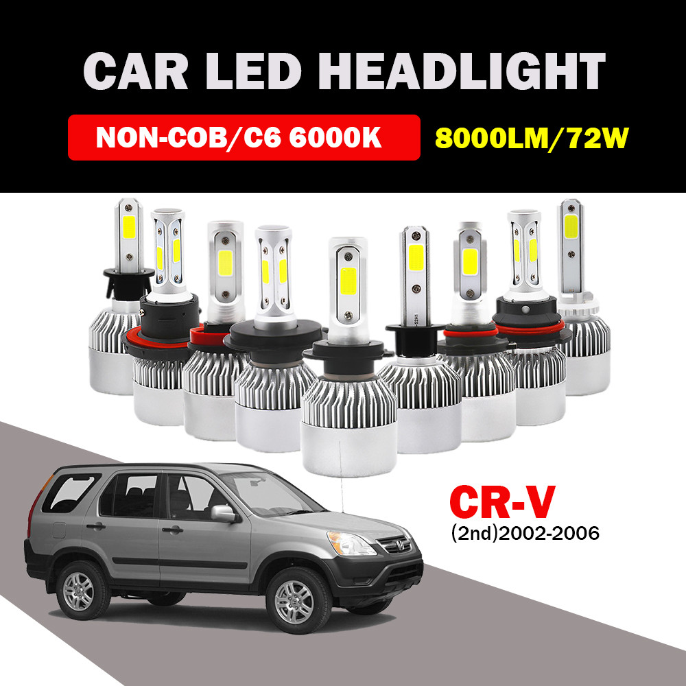 2PCS คุณภาพสูง LED ไฟหน้ารถ Hi/Lo Beam หลอดไฟสําหรับ 2002-2006 HONDA CRV (2nd Gen) 8000LM 72W COB 6000K Auto LED ไฟหน้า