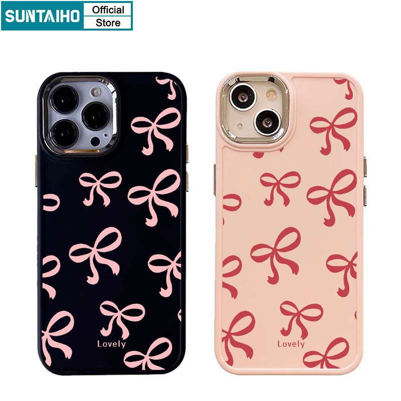 Suntaiho Coquette Elegantปลอกสีชมพูโบว์รูปแบบเคสโทรศัพท์สําหรับIphone 16 15 14 12 13 11 Pro Max IP 7 8 Plus Iphon X Xs XR Xs Maxซิลิคอนนุ่มพรีเมี่ยมกันกระแทกปกหลัง