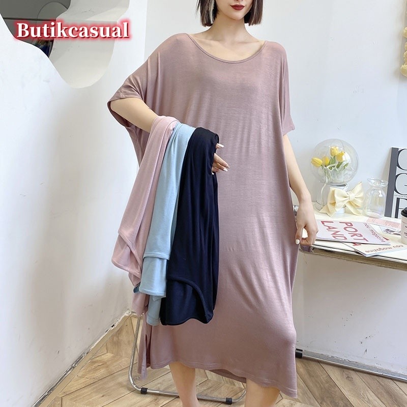 ผู้หญิงชุดผ้าฝ้าย Modal หลวม Plus ขนาดธรรมดา Loungewear Nightdress สบายๆชุดนอนฤดูร้อน