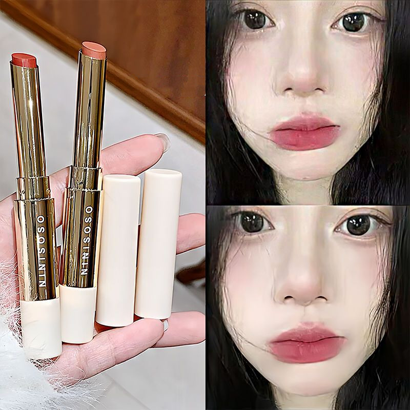 Nini Soso Nude Double-ended Lipstick Matte Long-lasting Lip Mud with Lip Brush