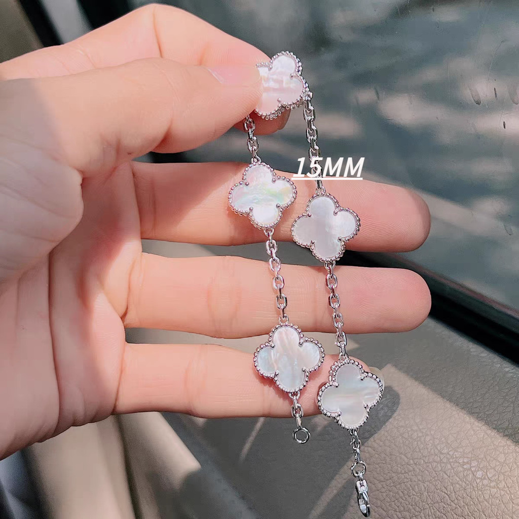 คุณภาพสูง 15 มม.สองด้าน Four-Leaf Clover สร้อยข้อมือห้าดอกไม้หญิง Clover Plated 18k Gold OL Mother-of-Pearl Clover สร้อยข้อมือ Unisex สามารถเปิดตัวได้