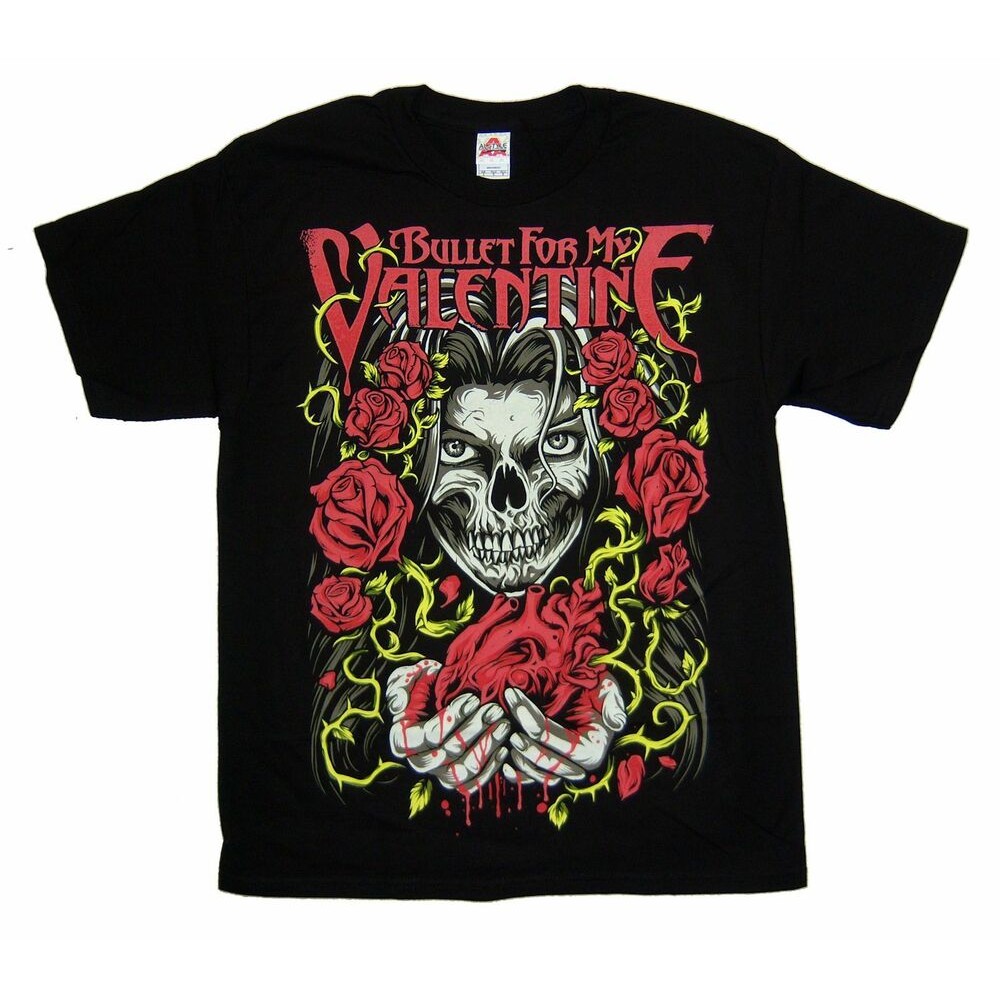 Bullet For My Valentine Roses And Heart เสื้อยืดสีดําเพลงวงดนตรีอย่างเป็นทางการใหม่