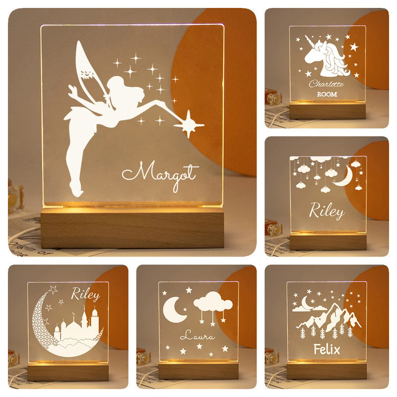Drop Shipping Personalized Nightlight USB LED Customized Name 3D Lamp  Decoration Bedroom Toys Birth
