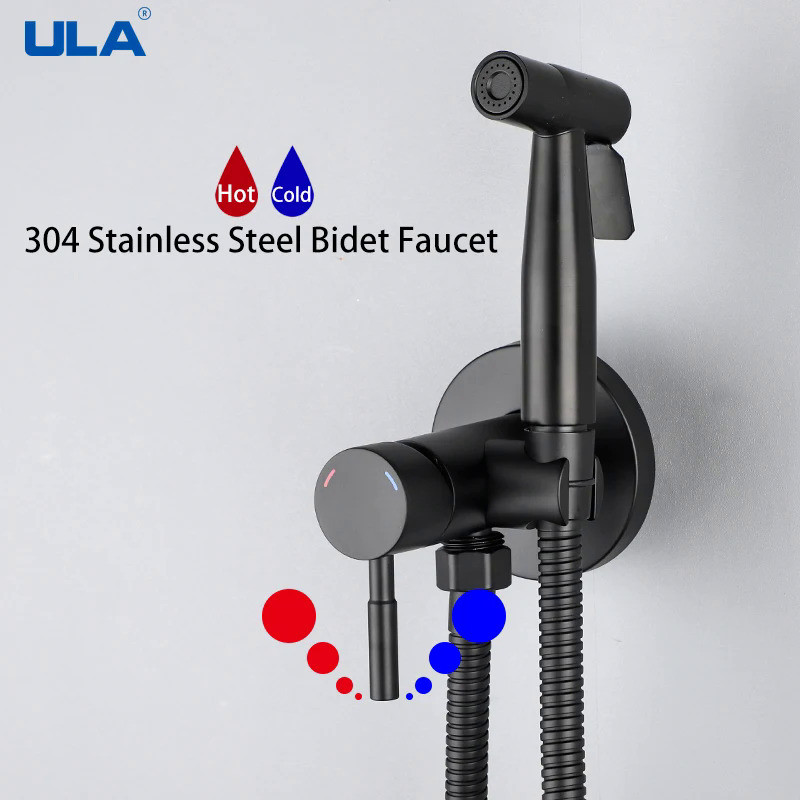 ULA Portable Bidet Sprayer Set Black Bidet faucet Stainless Steel Toilet Faucet Hot Cold Water Mixer
