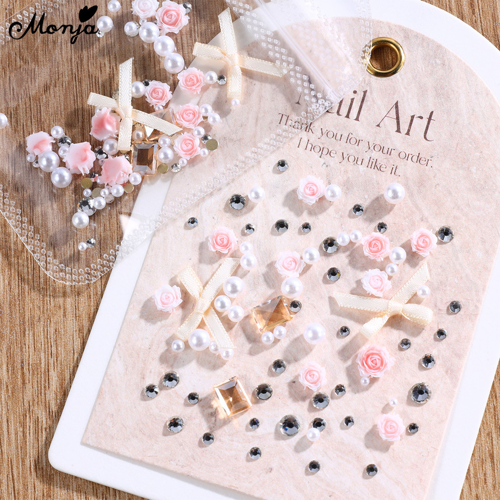 ในขนาดต่างๆ อุปกรณ์ตกแต่งเล็บผสม เครื่องประดับเพชรติดเล็บลายดอกไม้คาเมลเลียวินเทจ เครื่องประดับ