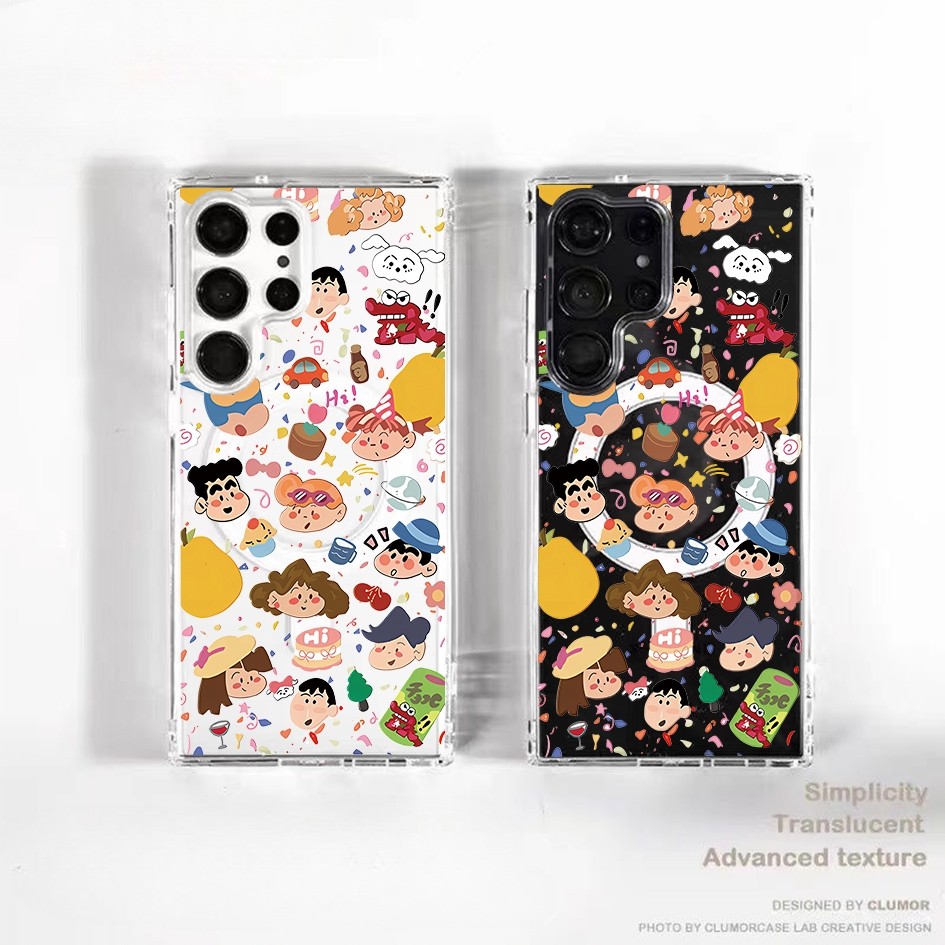 การ์ตูน Crayon Shinchan MagFit Hard Clear สําหรับ Samsung S26 Ultra S25 Ultra S24 FE S24 Ultra Plus S23 Ultra S23 S22 Ultra S22 + S21FE S23FE A56 A55 A17 A07 กันกระแทก