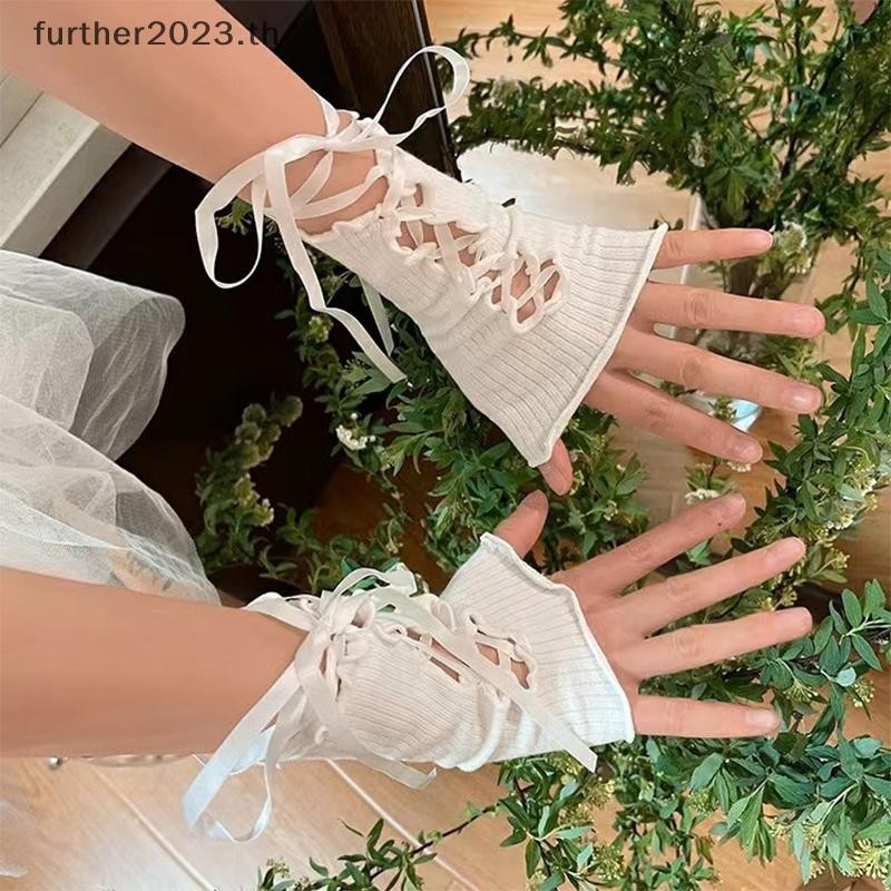 [ฟุต] โลลิต้าถุงมือริบบิ้นสาวหวานลูกไม้ รัฟเฟิล โกธิคพังก์ ไม่มีนิ้ว แขนแขนอุปกรณ์คอสเพลย์แหอวน ตาข่ายถุงมือพรรค [พร้อมสต็อก]