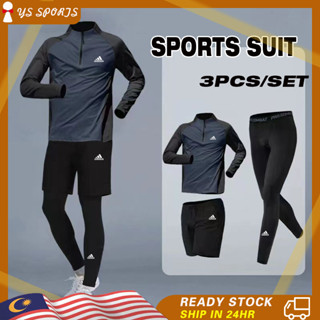 พร้อมสต็อก3ชิ้น/เซ็ตผู้ชายยิมฟิตเนสกีฬาแขนยาวกลางปกสบายๆย์กา…