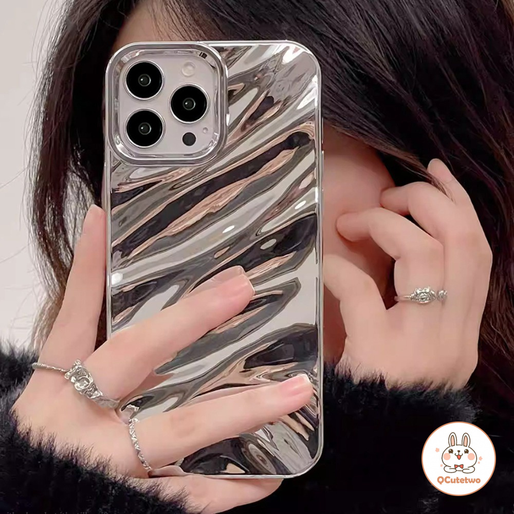คุณภาพสูงเงินหยักชุบเคสโทรศัพท์สําหรับ IPhone 11 15 14 13 12 Pro Max Anti-scratch Drop Proof Glossy Hard โทรศัพท์ปกหลัง