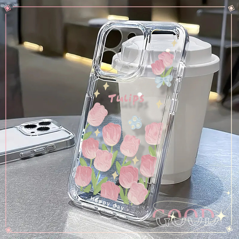 GOOD เคสโทรศัพท์มือถือแบบนิ่ม น่ารัก อ้วน ตุ๊กตุ๊ก สําหรับ iPhone 16 15 14 13 12 11 Pro Max X/Xs Xr 7 8 Plusดอกทิวลิป