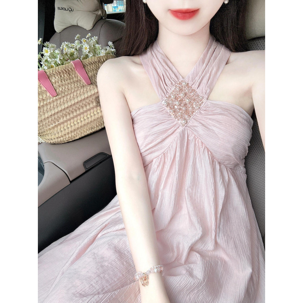 French Celebrity Heavy Industry Diamond Halterneck Dress ความรู้สึกระดับไฮเอนด์ Classy Age-Reduc