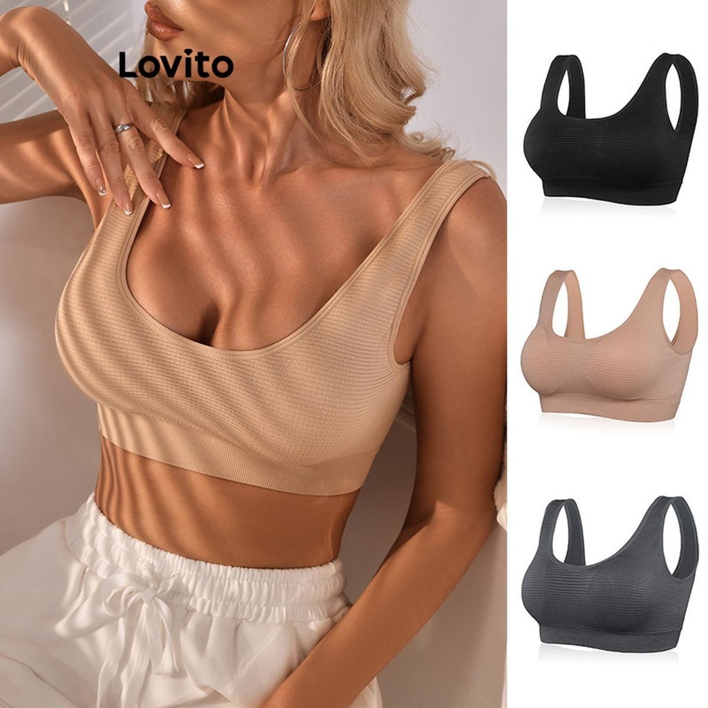 Lovito สปอร์ตบราผู้หญิง สีพื้น เซ็กซี่ LNL56259