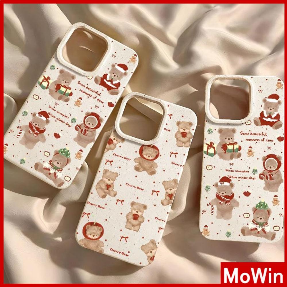 Mowin - เคส iPhone 15 Pro max สี Straw Wheat เป็นมิตรกับสิ่งแวดล้อม สีขาว เคสกันกระแทกแบบนุ่ม หมีคริสต์มาส Compatible with iPhone 14 Pro max 14 13 12 11 Pro max XR XS 7 8Plus