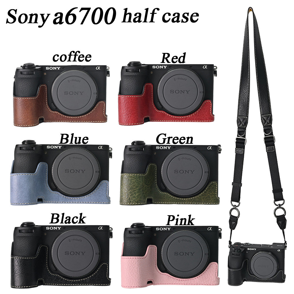 หนัง PU Sony A6700 กระเป๋ากล้องครึ่งสําหรับ Sony ILCE-6700 A6700 a6700