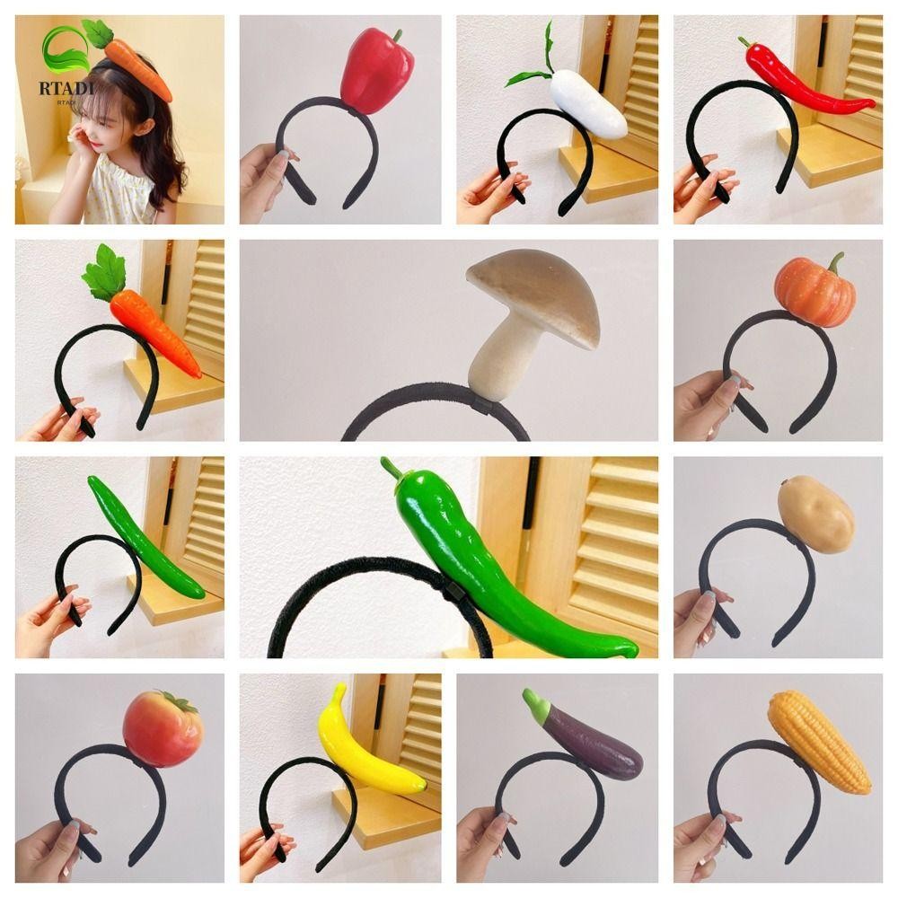Rtadi ที่คาดผมผลไม้, พริกไทยมันฝรั่งจําลองอาหารผม Hoop, น่ารักกล้วยหัวไชเท้า Headwear ยางรัดผมผักล้างหน้า