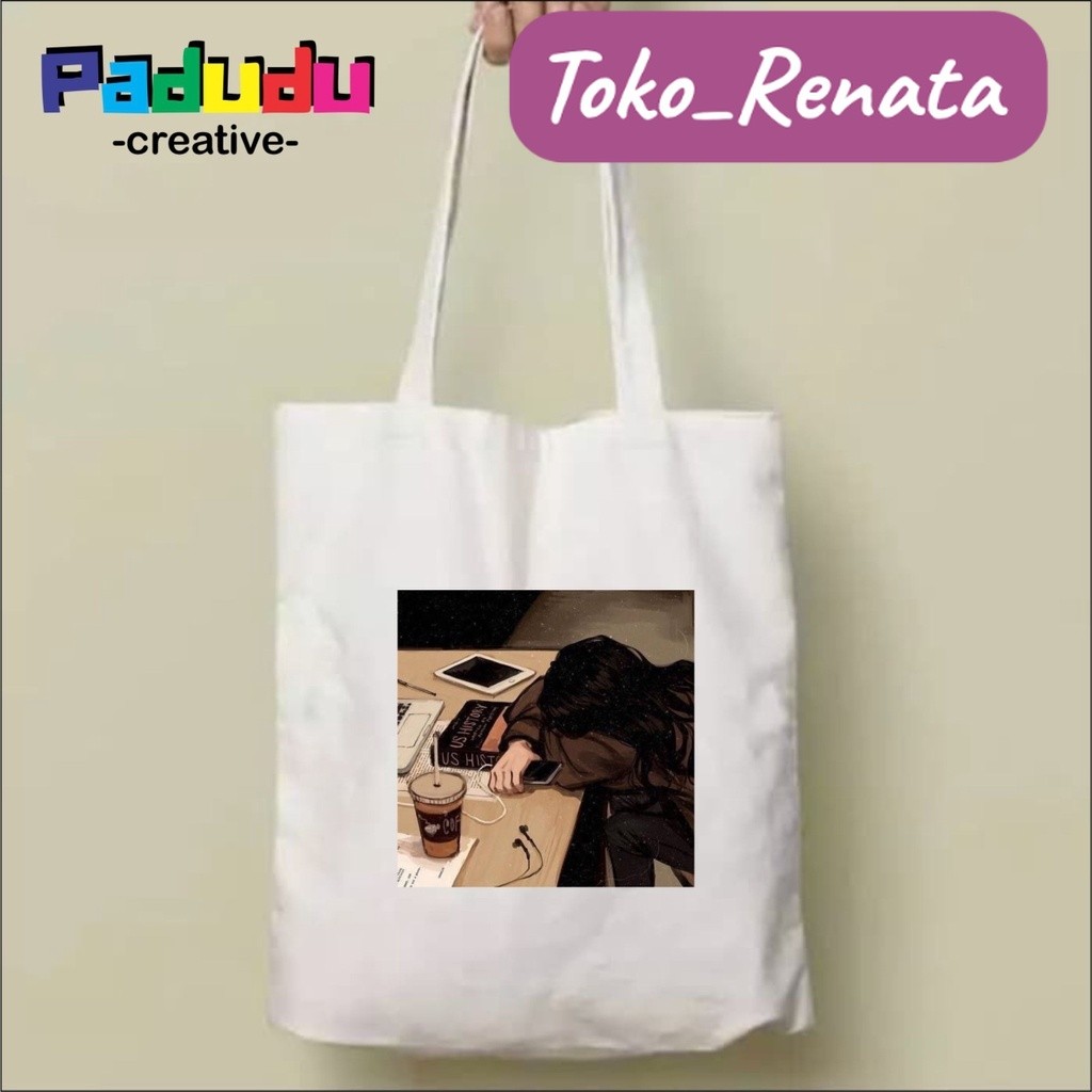 Vintage Zipper Tote Bag อะนิเมะ gril bigbag_shop Blacu Bag