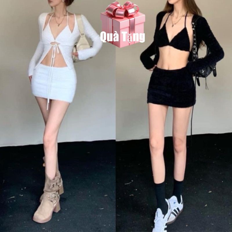 ชุดเซ็ต 3 ชิ้น เสื้อแจ็คเกต+เสื้อตัวในกระโปรงมีกางเกงด้านใน