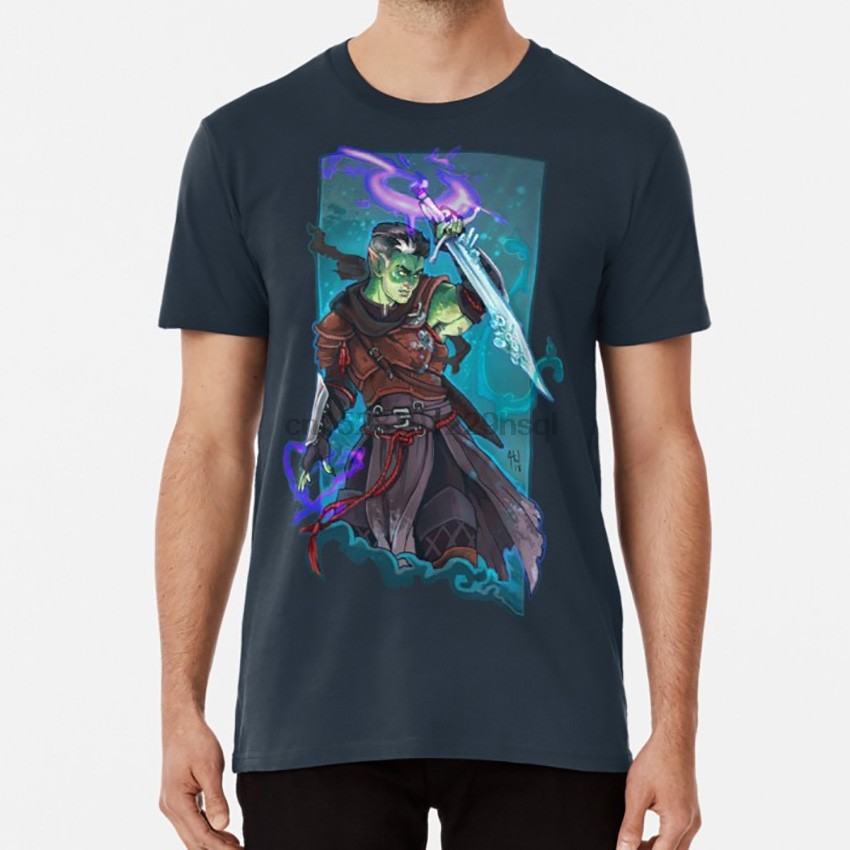 Fjord T เสื้อคริติคอลบทบาทคริติคอลพัดลมศิลปะ fjord orc warlock critter rpg โต๊ะ gamer d d