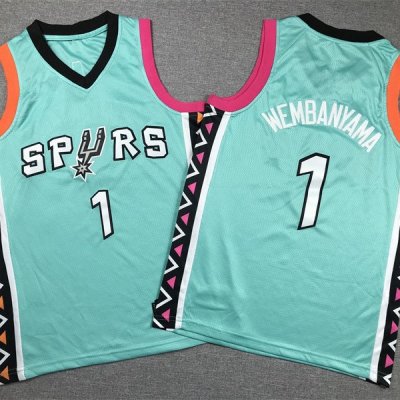 ชุดบาสเก็ตบอลเด็ก เสื้อผ้าเด็ก Jersey Spurs No. 1 วินบัน ยามา เบอร์ 21 Duncan Green Black White Retr