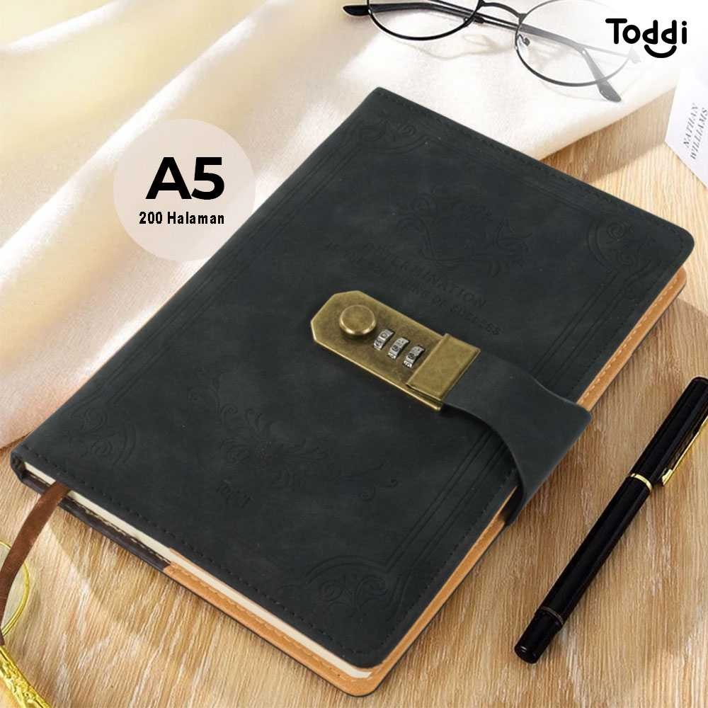 Toddi Journal Book Leather Diary A5 68GSM 200หน้า Grid พร้อมตัวล็อค - TD100 MikailaStoree