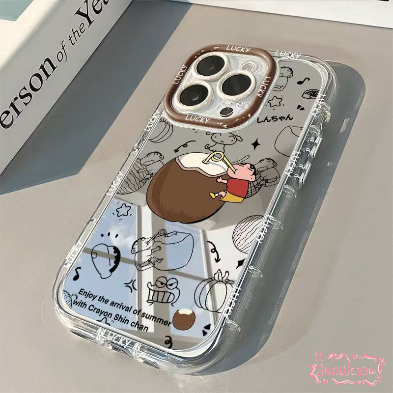 น้ำมะพร้าว ลายการ์ตูนน่ารัก ชินจัง กระจกแต่งหน้ เคสIPhone 16 11 13 14 15 12 Pro Max 15 7 8 Plus X XS XR Max SE 2020